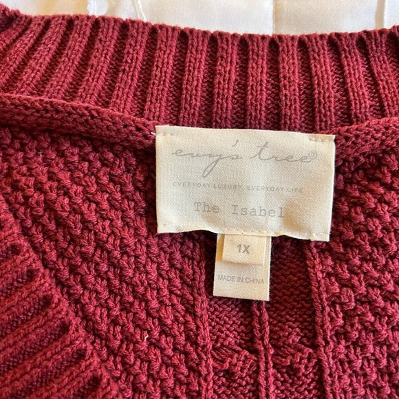Evy's Tree Womans NWOT 1X Isabel Sweater Maroon Cardigan - Picture 2 of 2